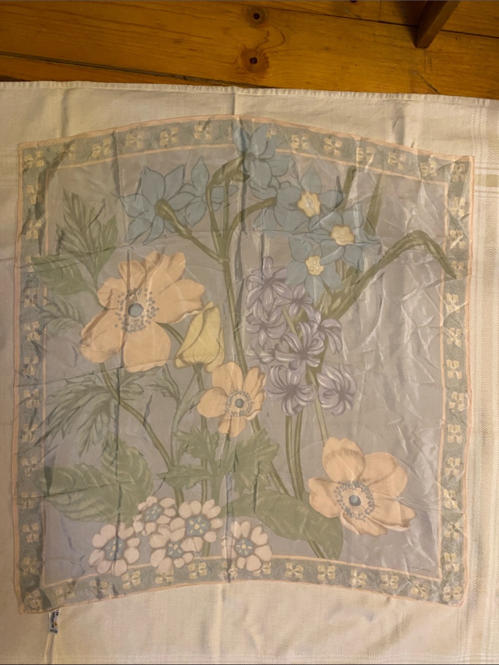 Vintage Liz Claiborne Silk Pastel Botanical Print Scarf